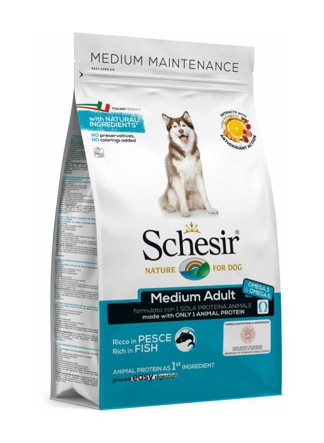 Schesir Maintenance Medium Adult Dry Dog Food Fish 3Kg | Single Protein Hypoallergenic Formula with Omega 3 & 6 for Skin, Coat & Digestive Support